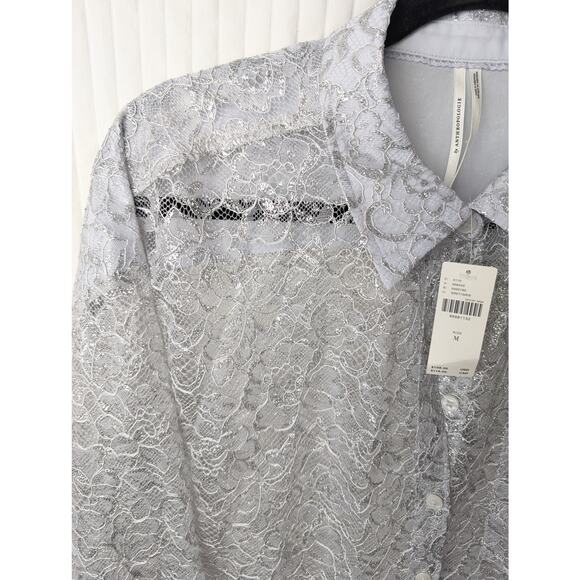NWT Anthropologie Gray Metallic Lace Top Medium - Picture 6 of 8